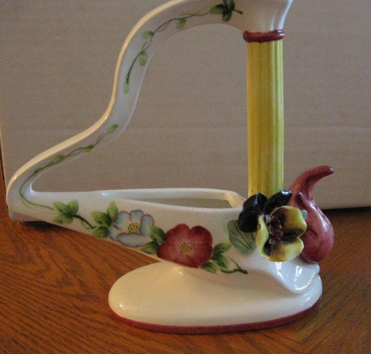 Mid Century Handpainted  Pottery Planter HARP With 3D Flower