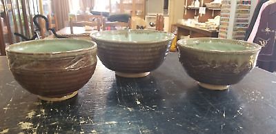 3 PC HAND MADE SIGNED POTTERY BOWLS