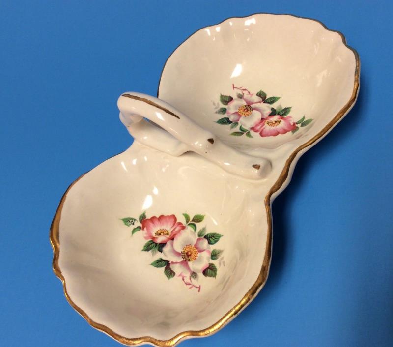 VTG Ceramic Floral Design Double Candy Dish with Handle