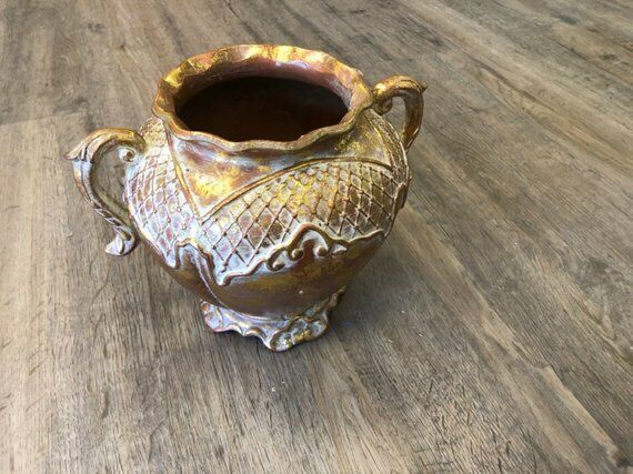 Greek Inspired Gold Metallic Ceramic Urn Planter Flower Pot Vase Gift for Her
