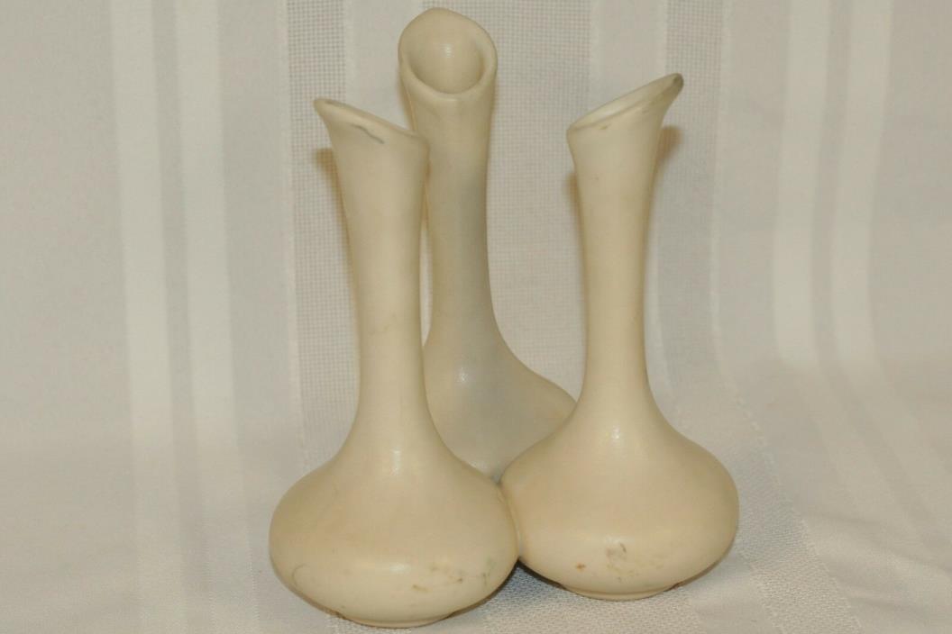 Vintage Van Briggle Pottery Tripple Bud Vase Ivory Cream