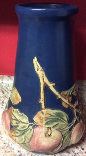 Antique Weller Blue Baldwin Art Pottery Large Apple Tree Vase