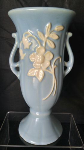 Vintage Weller Pottery Blue Vase - Handles - Since 1872 - Signed - 8.5