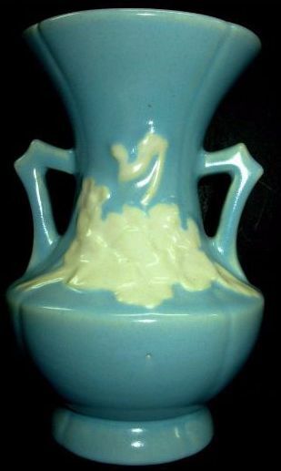 Vintage Weller Pottery Cameo Vase, Blue White Violet Pattern, Double Handled