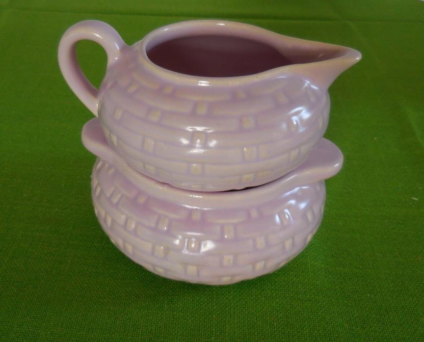 Vintage Weller Pottery Pink Lavender Pierre Set Creamer Sugar Basket Weave