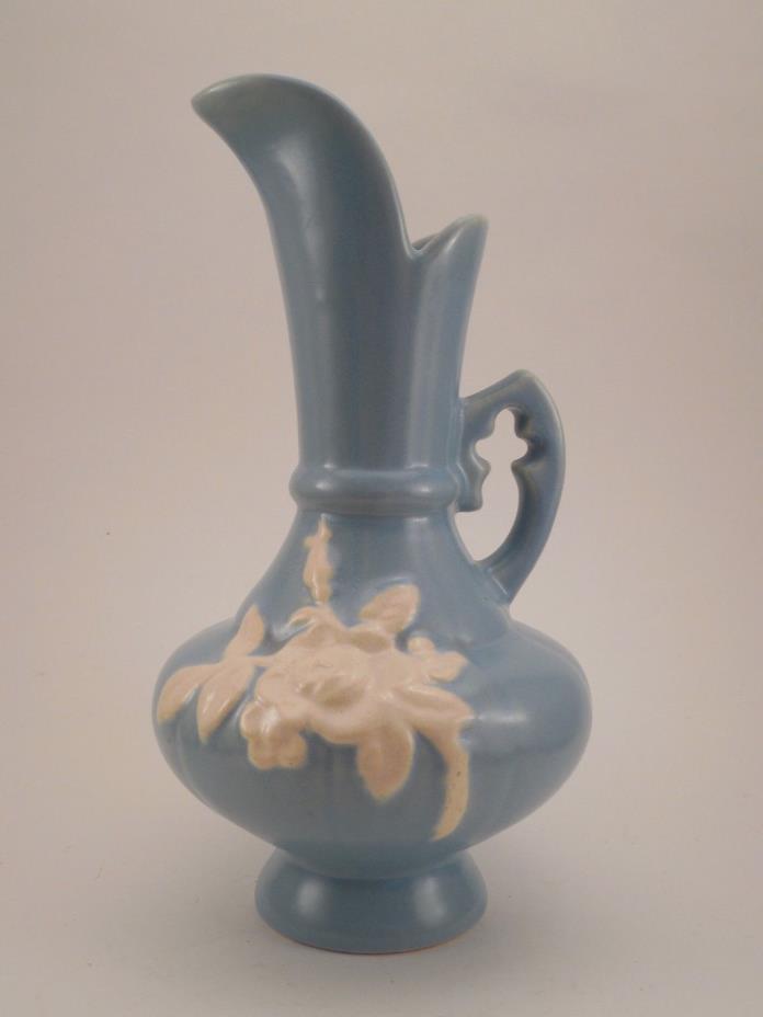 Vintage 1920s-1930s Weller Pottery Cameo Pattern Blue White Floral Ewer Pitcher