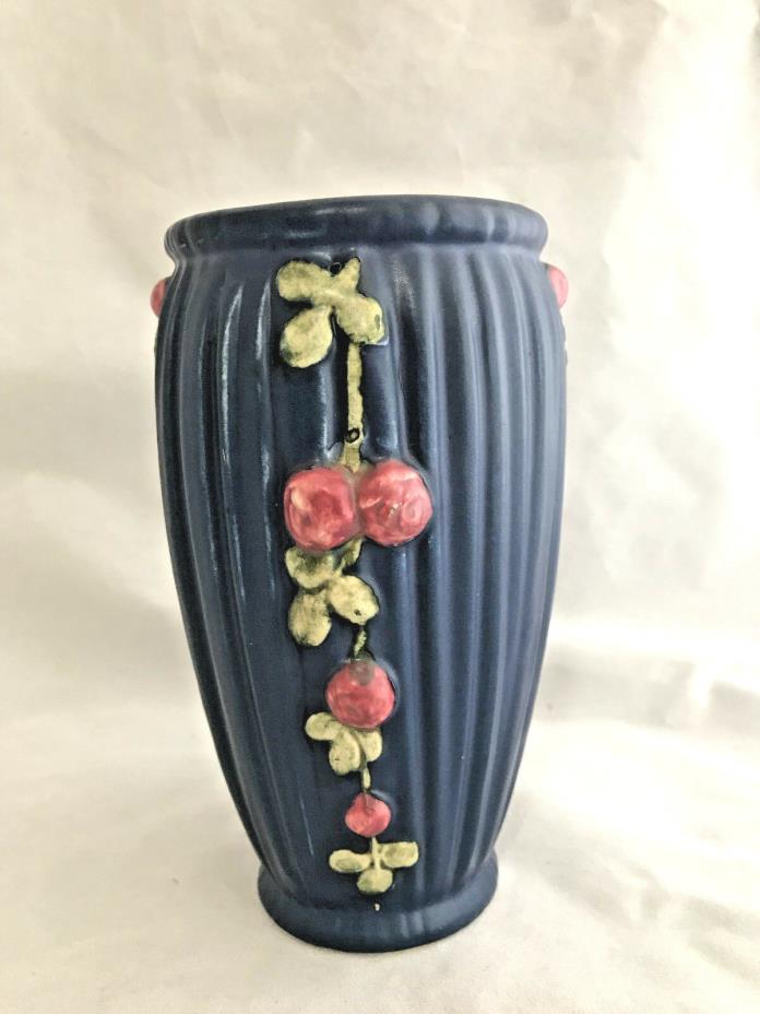 Weller Blue Drape Vase with Rose Garland Decoration