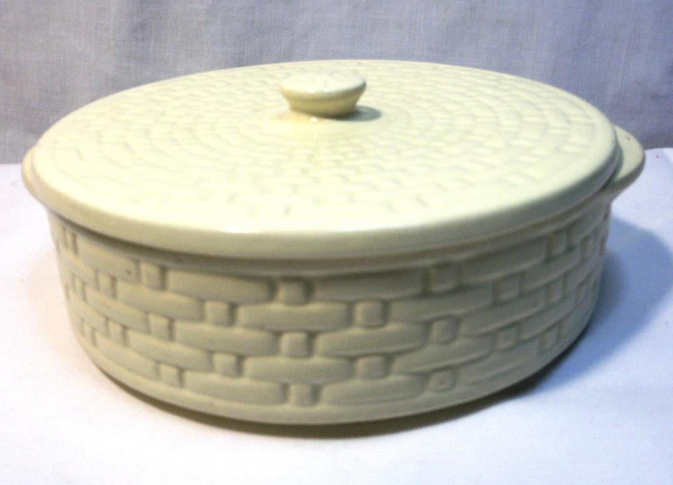 Rare Weller Pottery Lidded Candy Dish Bowl Basket Weave Pattern Ivory 7