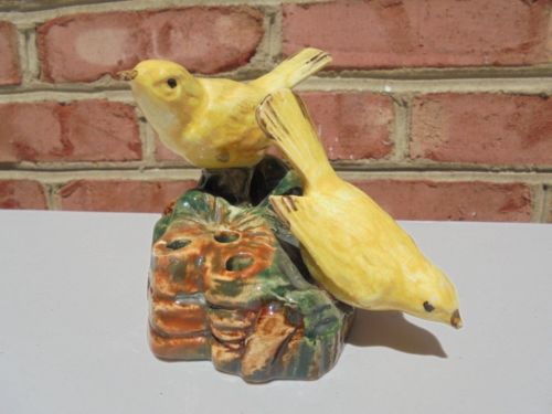 Scarce Weller Pottery Brighton Yellow Bird Double Canary Flower Frog
