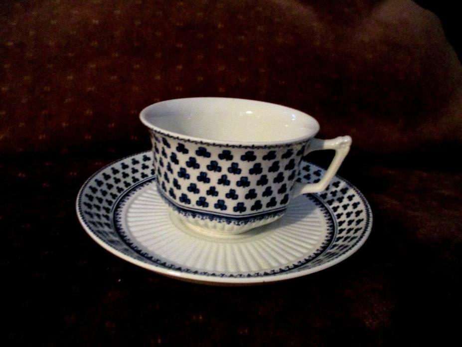 ADAMS ENGLISH IRONSTONE BLUE WHITE CLOVER PATTERN CUP & SAUCER/s.