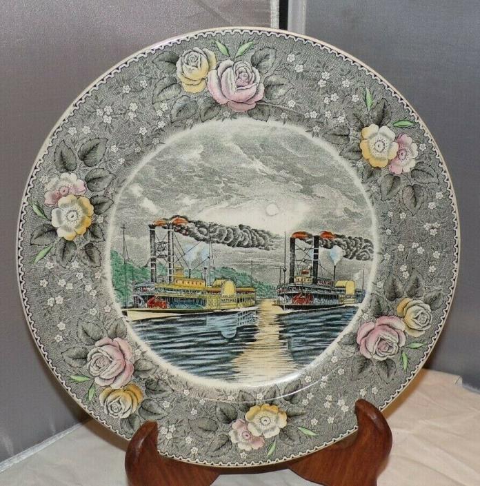 Vintage CURRIER IVES / MISSISSIPPI STEAMBOAT RACE Dinner Plate by ADAMS ENGLAND