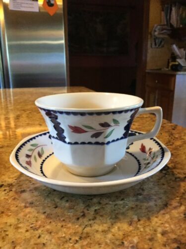 Adams Lancaster Cup And Saucer England Ironstone Red Blue