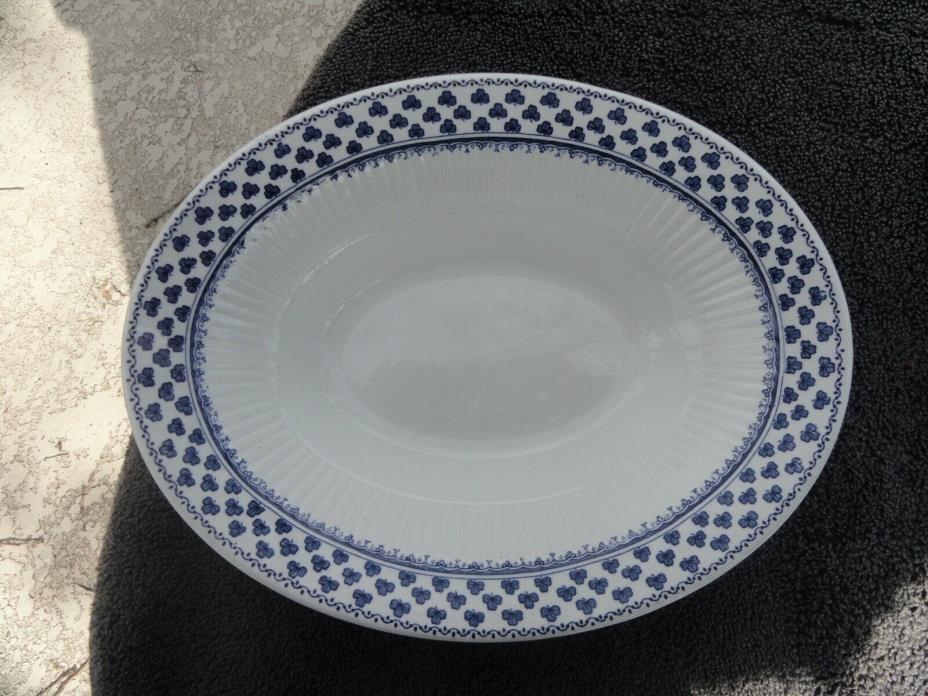 Adams Brentwood Blue Clover Rim Ribbed Oval Serving Bowl