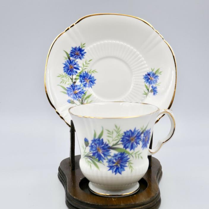 Royal Adderley Cornflower Cup Saucer H1509 Floral Blue Bone China UK Vintage