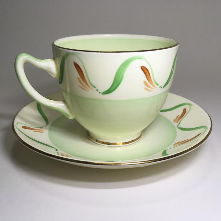 Adderley Teacup and Saucer Bone China Green Gold Ring England