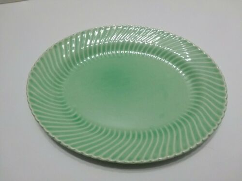 Antique Limoges China Co Green Swirl Oval Serving Platter  USA Sebring Ohio
