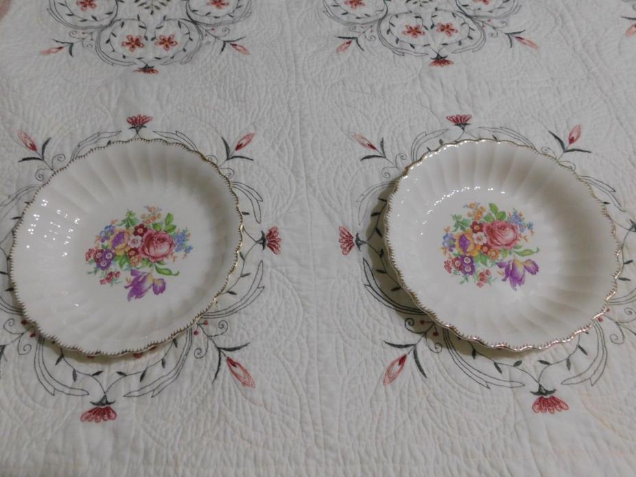 2 Leigh Ware Leigh Potters 1930's Limoges cereal bowl USA Floral Gold 22K