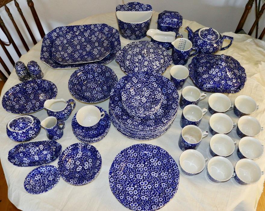 CROWNFORD china STAFFORDSHIRE Antique calico blue lot of 66 made in England