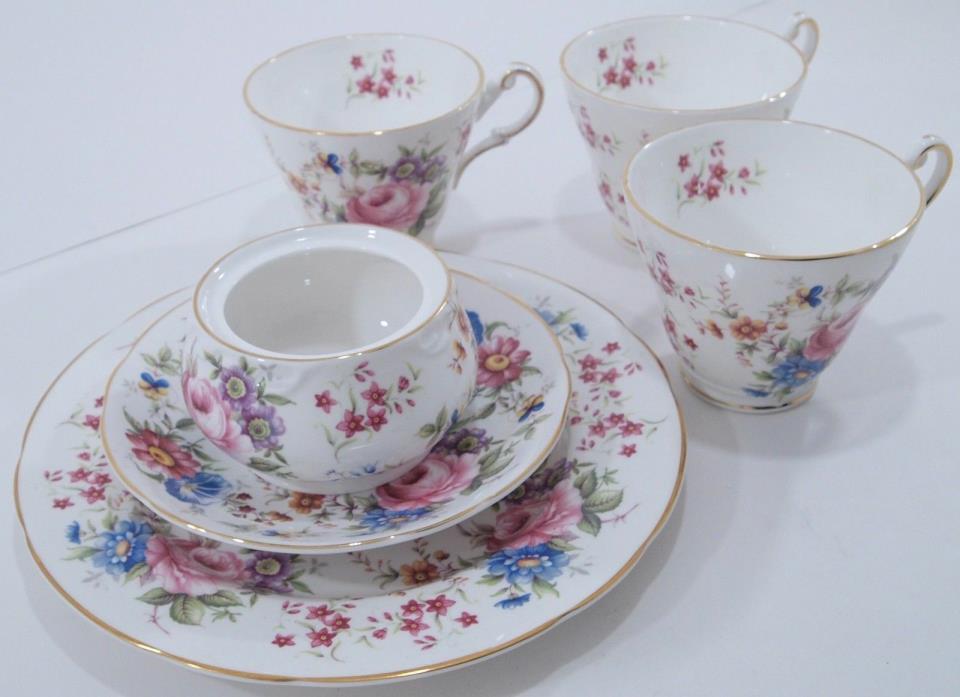6 Piece Vintage Crown Victorian Staffordshire England Pink Rose Chintz Tea Set