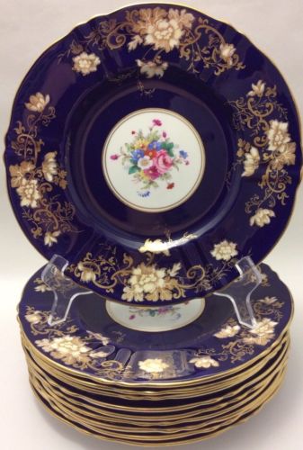 BEAUTIFUL CROWN STAFFORDSHIRE COBALT BLUE GOLD FLORAL1 DINNER PLATE(s) A14Y12