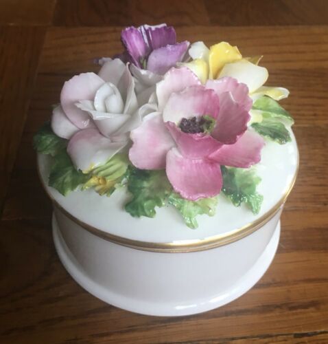 CROWN Staffordshire Fine Bone China Flower Bouquet Lidded Jewelry Trinket Box