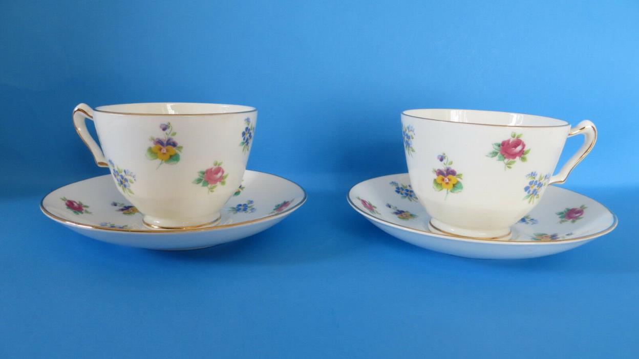 Set of 2 Crown Staffordshire Rose Pansy Footed Cup & Saucer Set