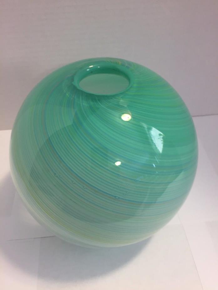 Vintage Dansk International Art Glass Round Globe Blue green Swirl Vase orb ball