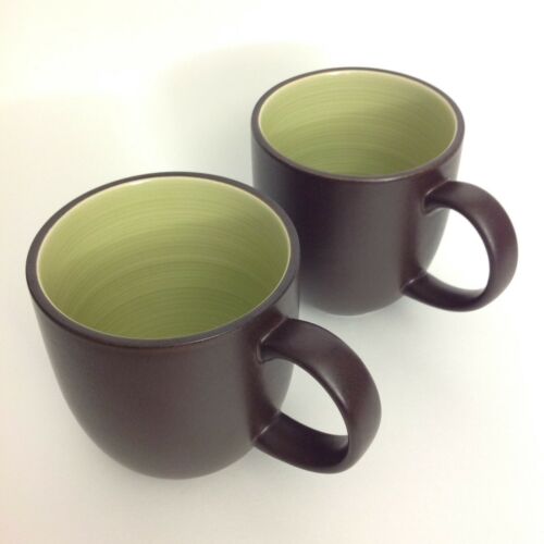 Lot Of 2 Dansk Spin Coffee Mugs Green Inside Brown Outside 16 Oz New Condition