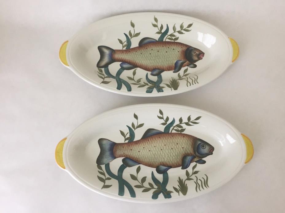 Set of 2 Hand Painted Oval E Redford Hand Painted England Fish Plates (S2)