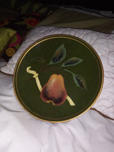 Decorative Display only Plate picture of Pear w/ ribbon in jeweltone colors EUC