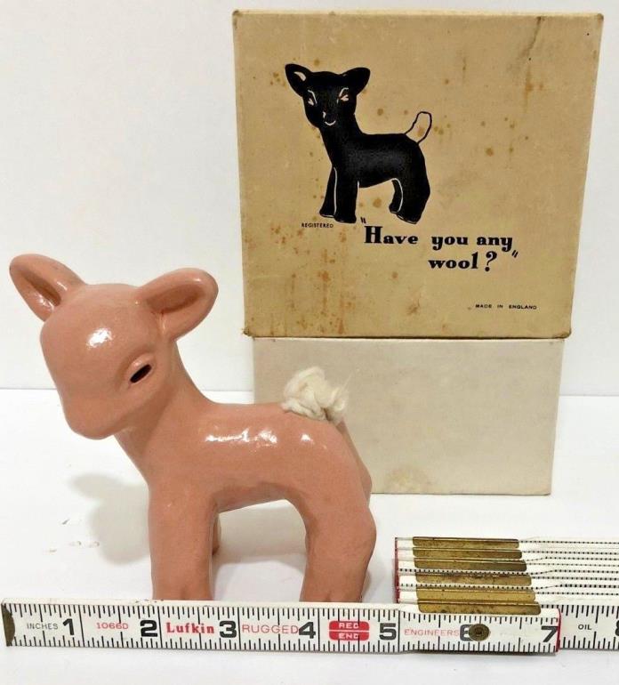 RARE VINTAGE BOURNE DENBY POTTERY STONEWARE PINK  COTTON TAIL LAMB  ORIGINAL BOX
