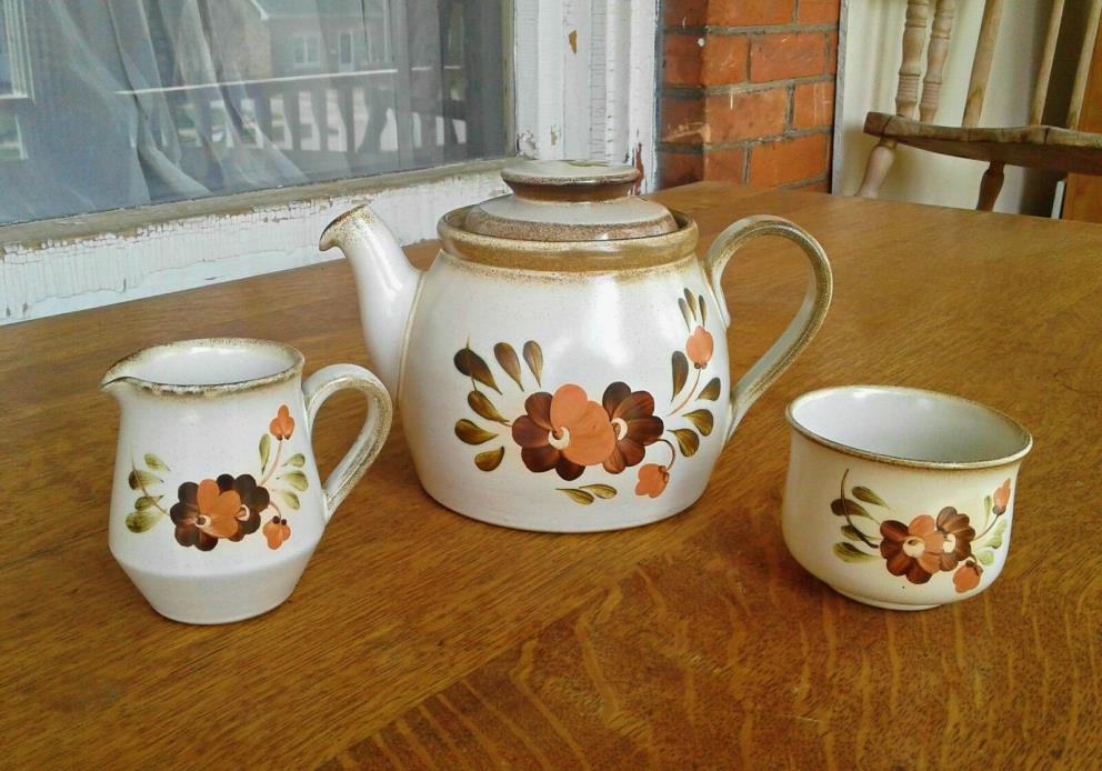Vintage Denby Serenade Stoneware Tea Set, Teapot, Creamer and Sugar Bowl, 1960's