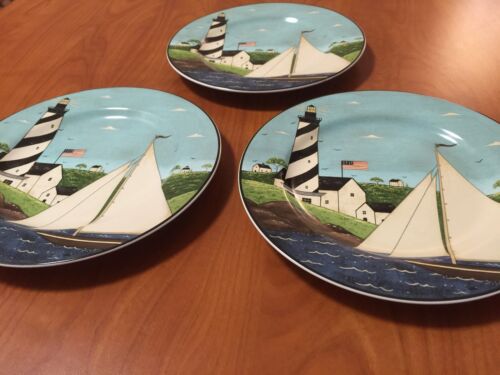 Warren Kimble Coastal Breeze Salad Dessert Plates Set of 3 Sakura Lighthouse