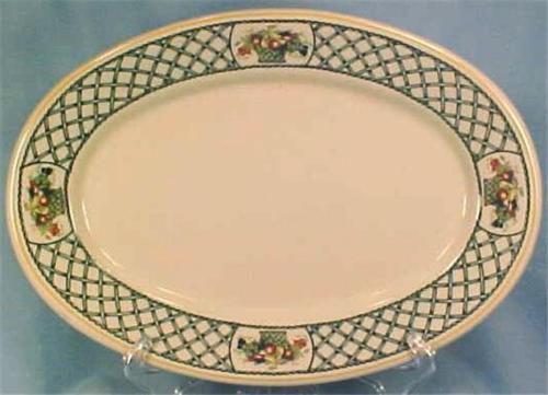 Bountiful Oval Platter Rego Japan E454-58 Fruit Basket Lattice Porcelain