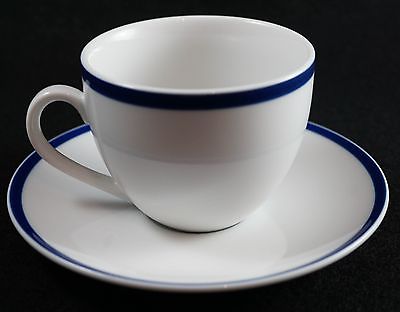 Brasserie Blue by Williams Sonoma Coffee Mug & Saucer White Blue Band Japan 8 oz