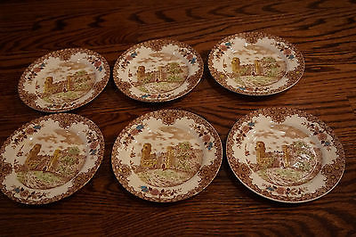 Set of 6 Vintage ENGLISH Pottery Dinner Plates - ENGLISH WARWICK CASTLE