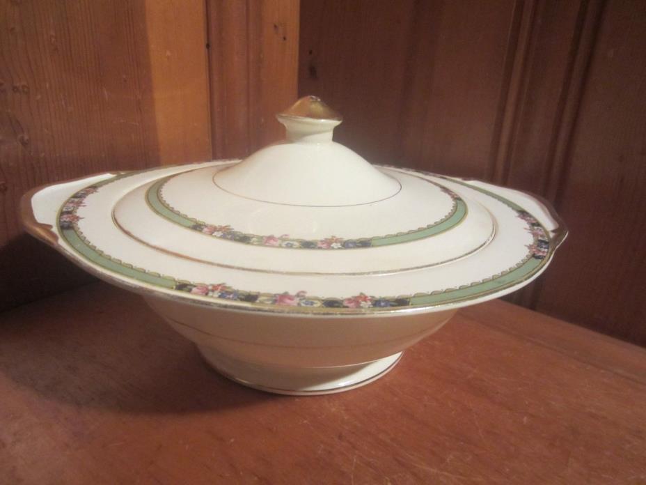 Antique C C Thompson Semi-Porcelain Cover Casserole Serving Dish Bowl Lid Floral