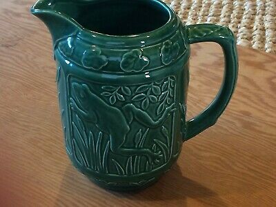 green pottery pitcher, frogs, cattails - Eddie Bauer