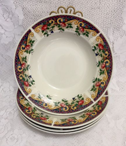American Atelier at Home Rooster 5229 Soup Bowl 9” Floral Border Set 4