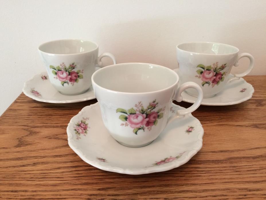 (3) Seltmann Weidmen Christina Porcelain Rose Garden Cup & Saucer Sets