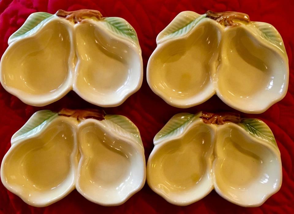 1950's, American Whiteware,Pottery-4 Figural Pear Shaped Dessert Dishes Pottery