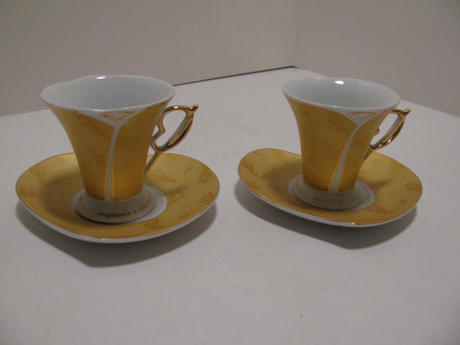Gift Plus Fine Porcelain Tea Cups & Heart Shaped Saucers - Set of 2
