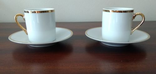 Japanese Porcelain White Gold Gilt Demitasse cups and saucers Set of 2