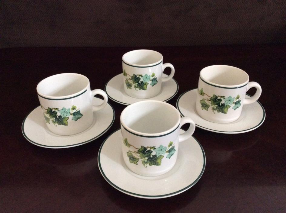 Ivy Design - Lot 4 Tea Cups & Saucers - Made in Indonesia