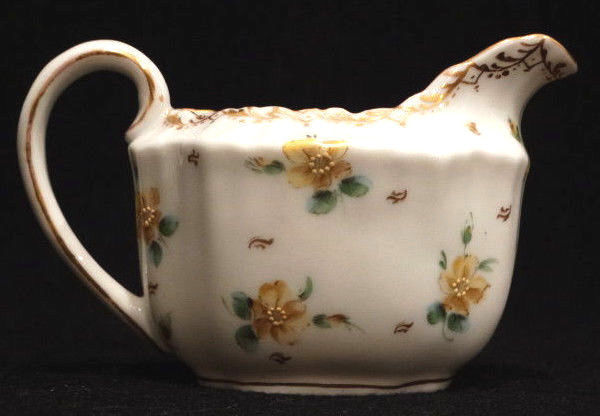 Antique RK Dresden Creamer Gilt with Hand Painted Yellow Flowers 2.5