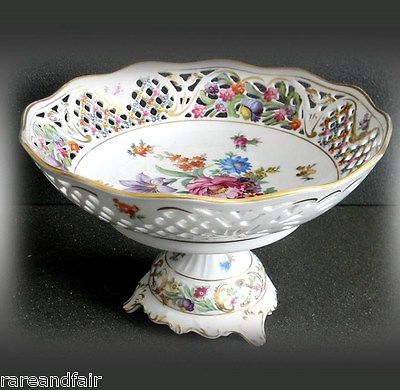 Dresden Germany compote with floral designs - pierced rim - FREE SHIPPING