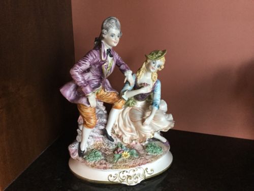 Capodimonte Figurine Victorian Lady & Gentleman Courting Crown N Italy