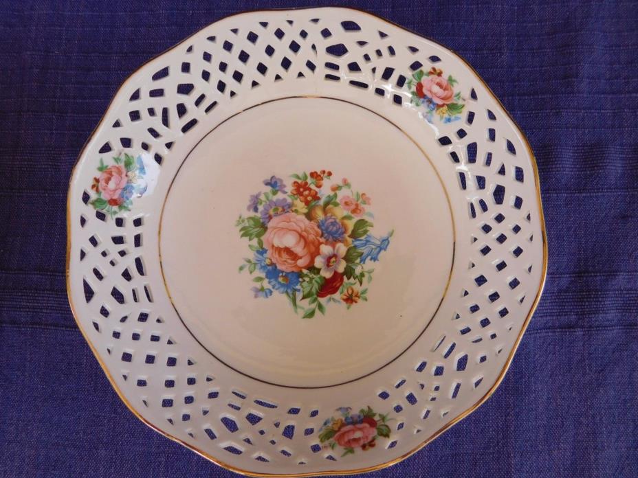 Dresden style ROUND Reticulated BOWL beautiful flowers
