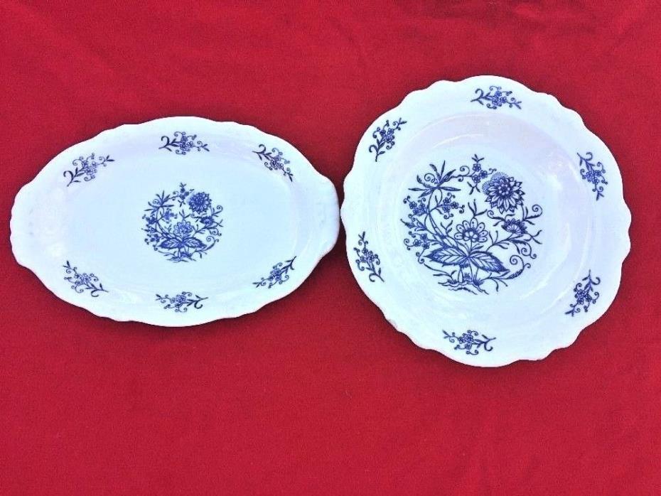 DRESDEN Laughlin IMPERIAL BLUE Soup Serving Bowl & Small Oval Willow Platter SET