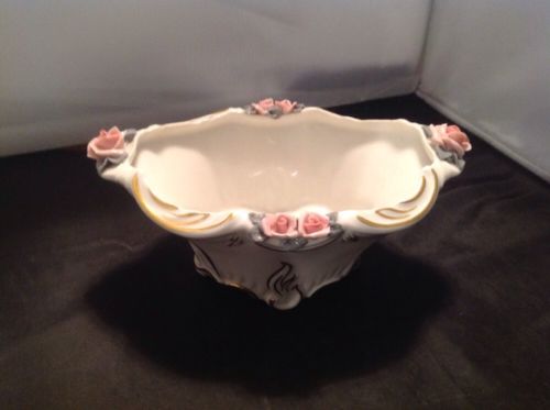 Dresden Porcelain Bowl with Roses, White And Gold